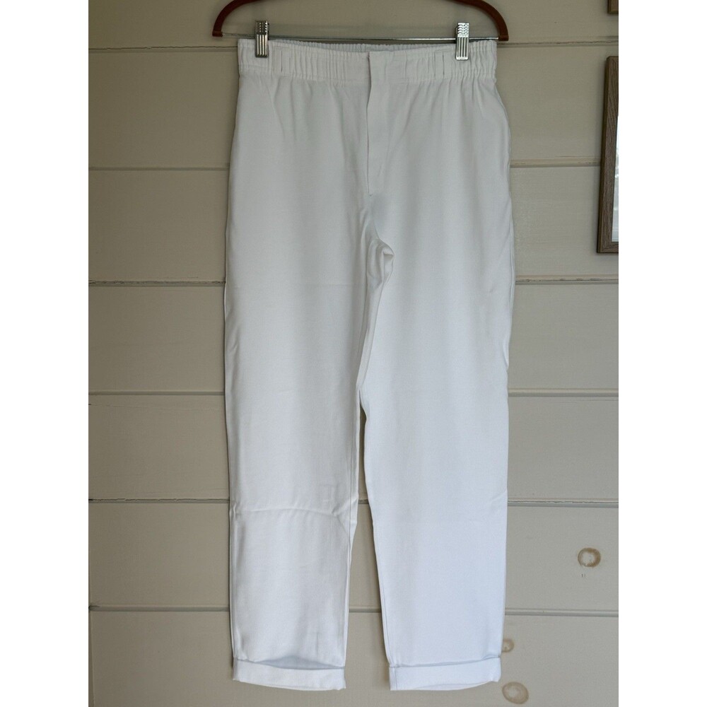 Priori Brazil Women Small Elastic Waist Crop White Pants Euro Summer Classic